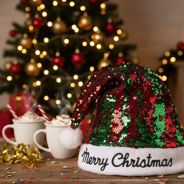 tweezijdige kerstmuts met pailetten bedrukken