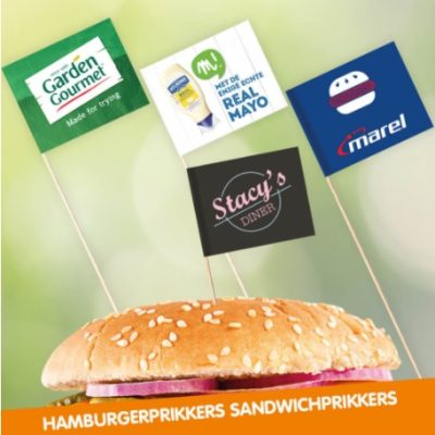Hamburger- en sandwichprikker bedrukken 40 x 50 mm