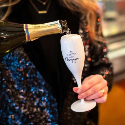 Herbruikbaar plastic champagneglas bedrukken 15cl