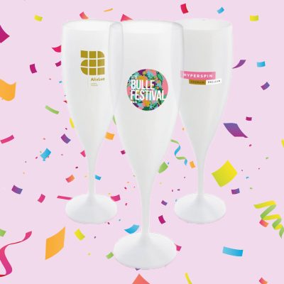 Herbruikbaar plastic champagneglas bedrukken 14cl