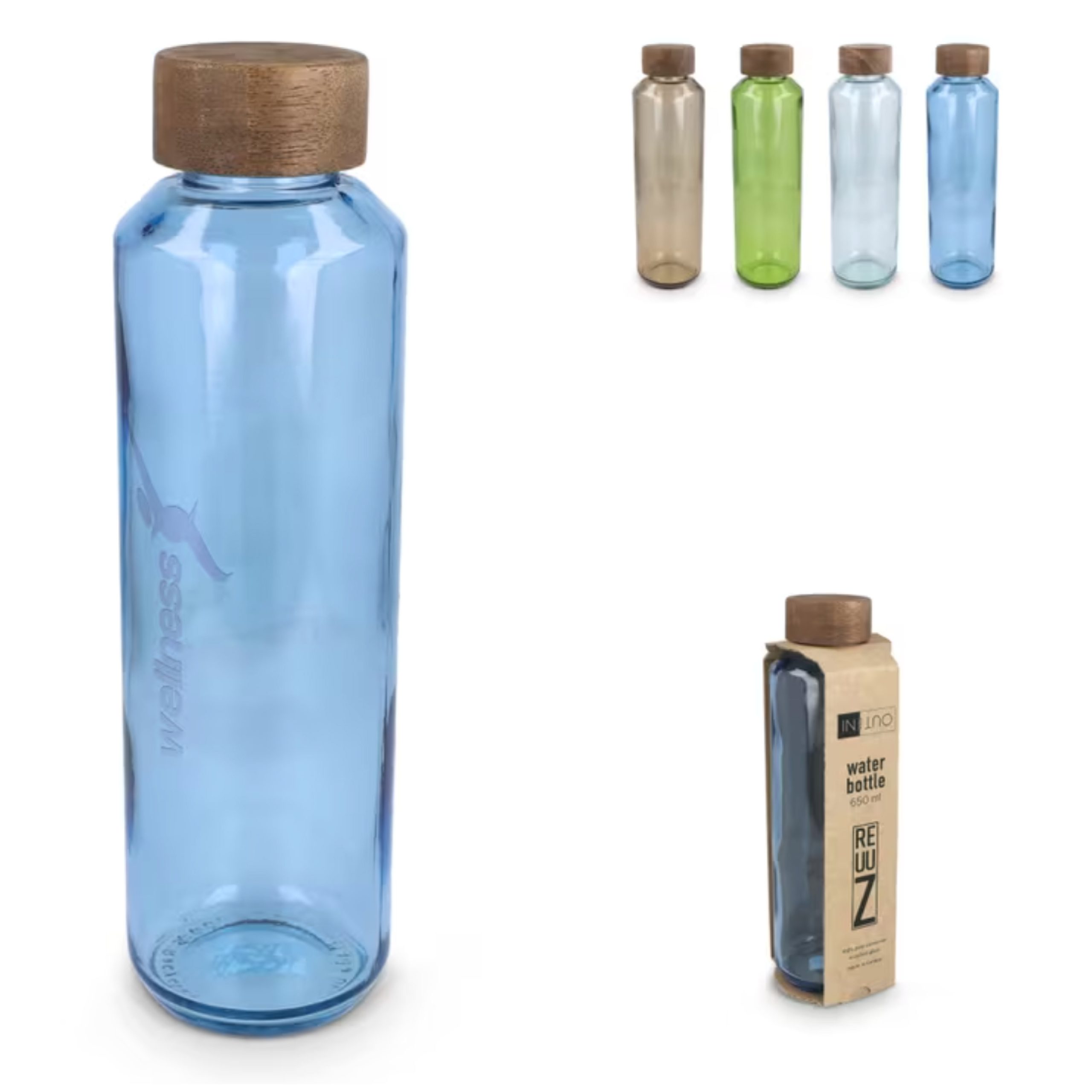 Glazen fles met houten dop 650ml