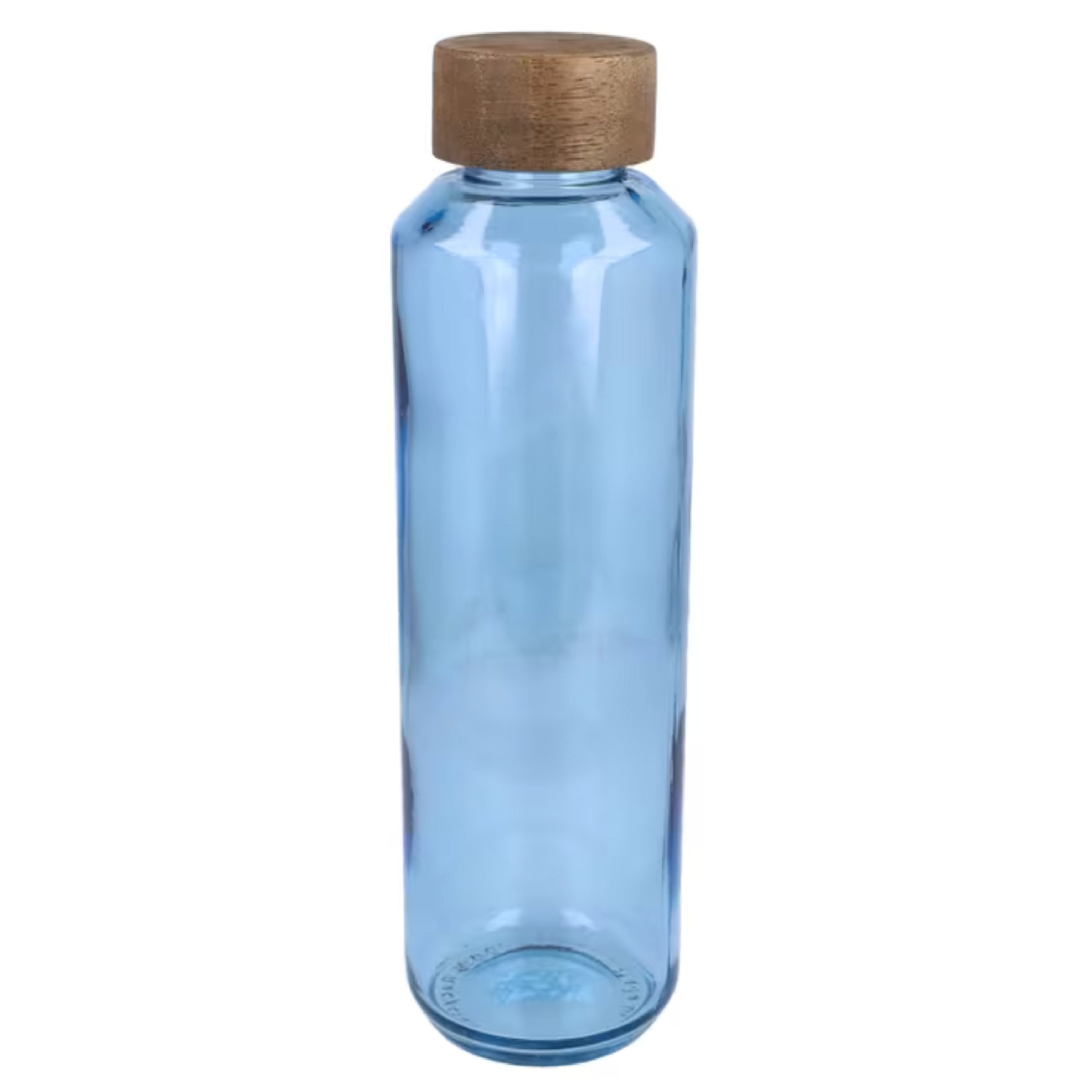 Glazen fles houten dop 650ml blauw