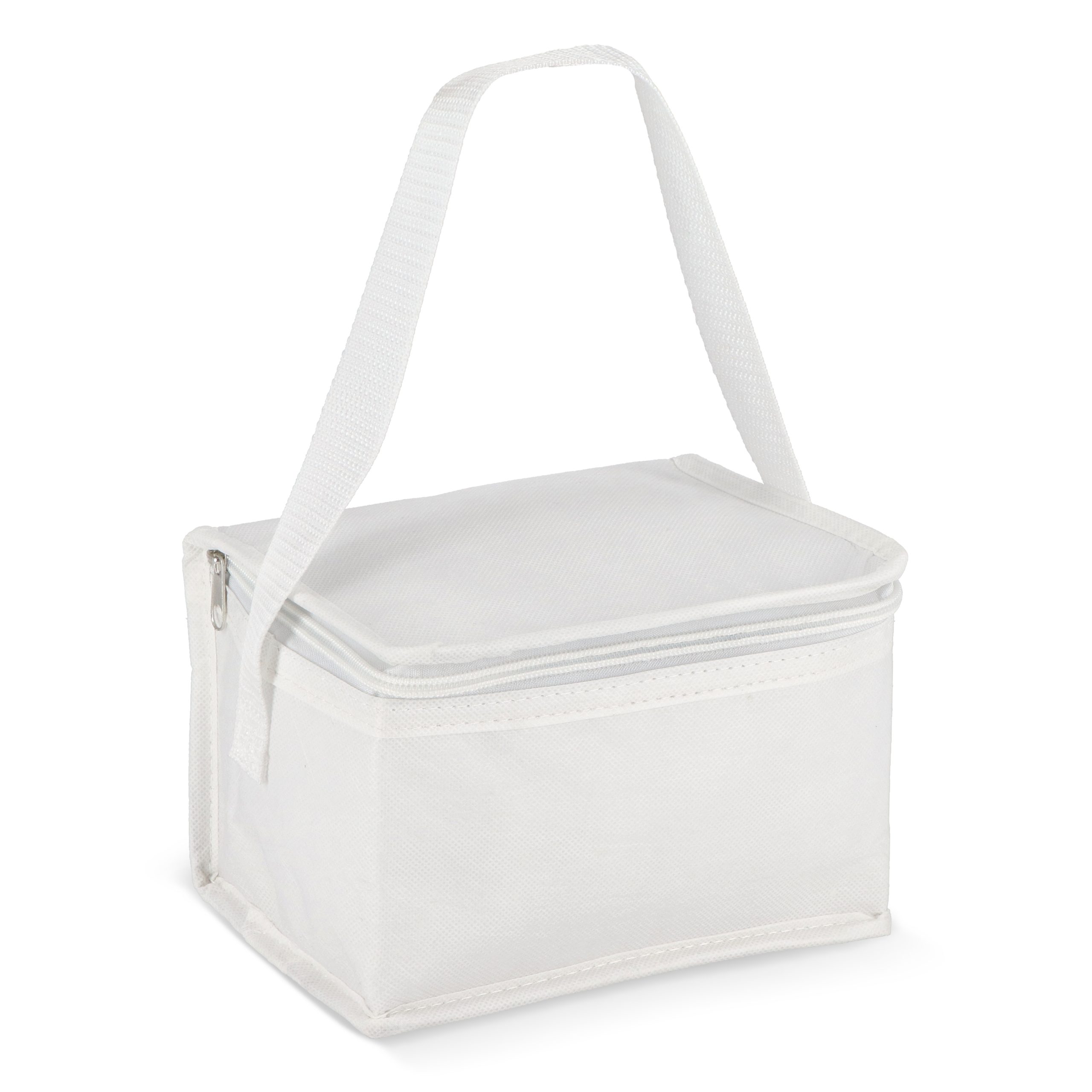 Witte R-PET koeltas non-woven, voor 6 blikjes