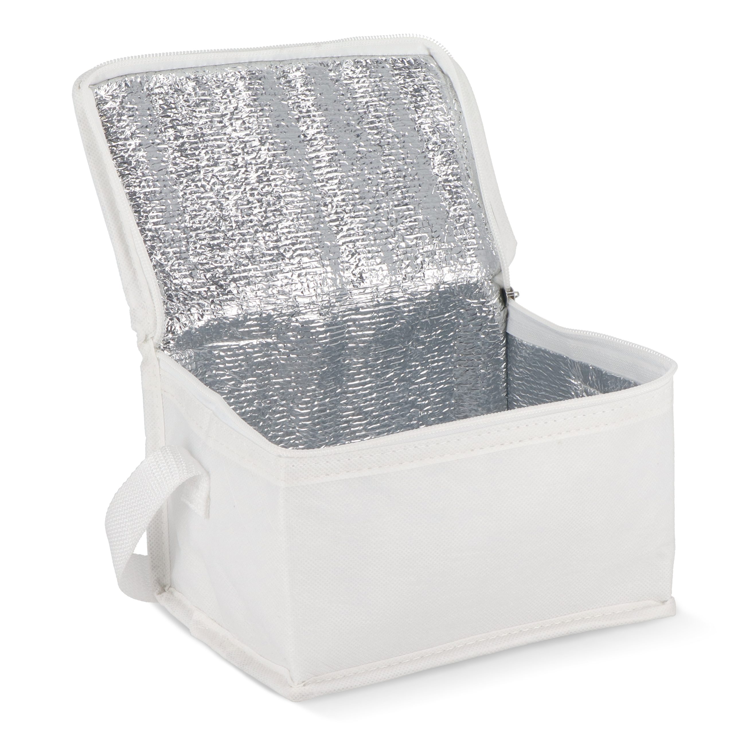 Witte R-PET koeltas non-woven, voor 6 blikjes