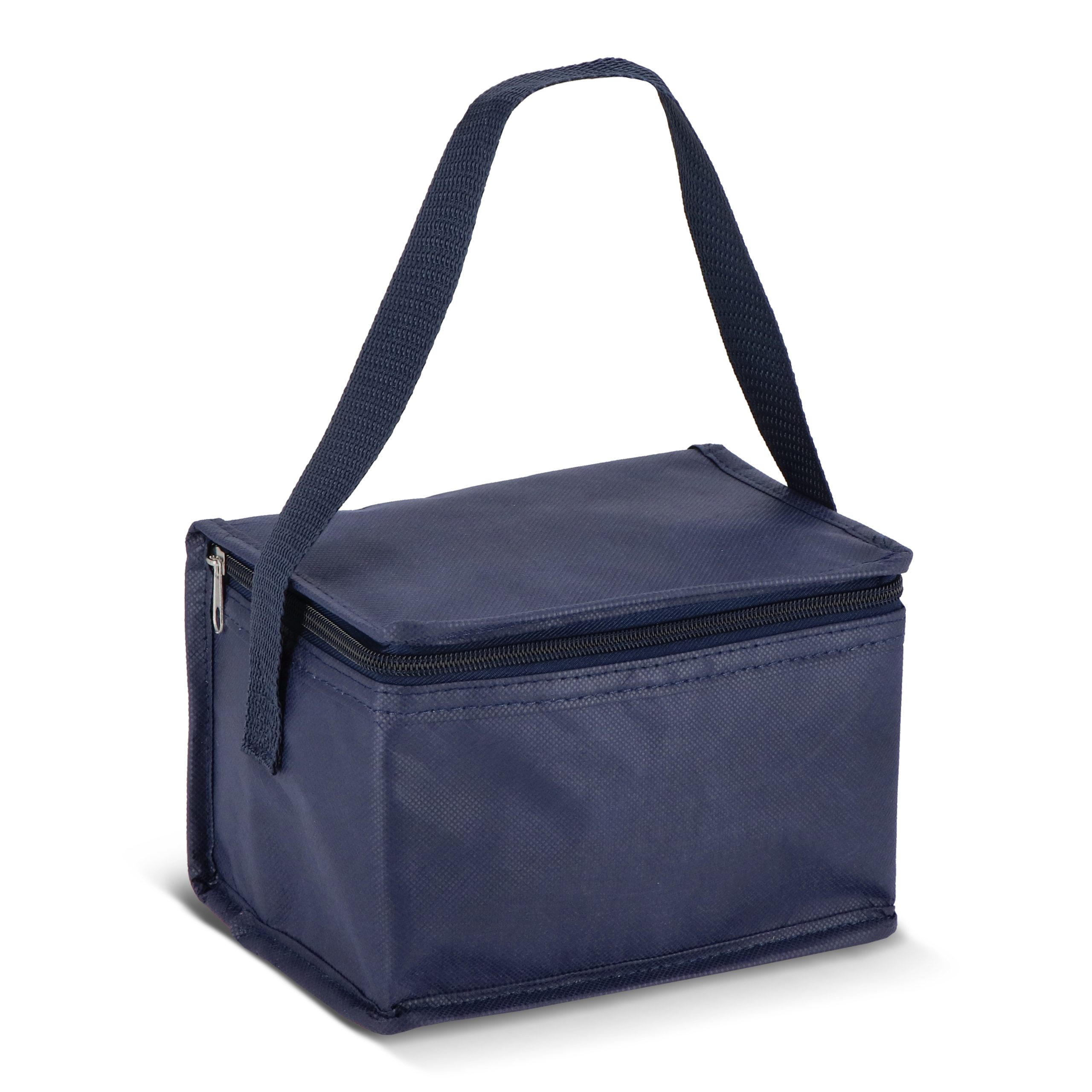 Donkerblauwe R-PET koeltas non-woven, voor 6 blikjes