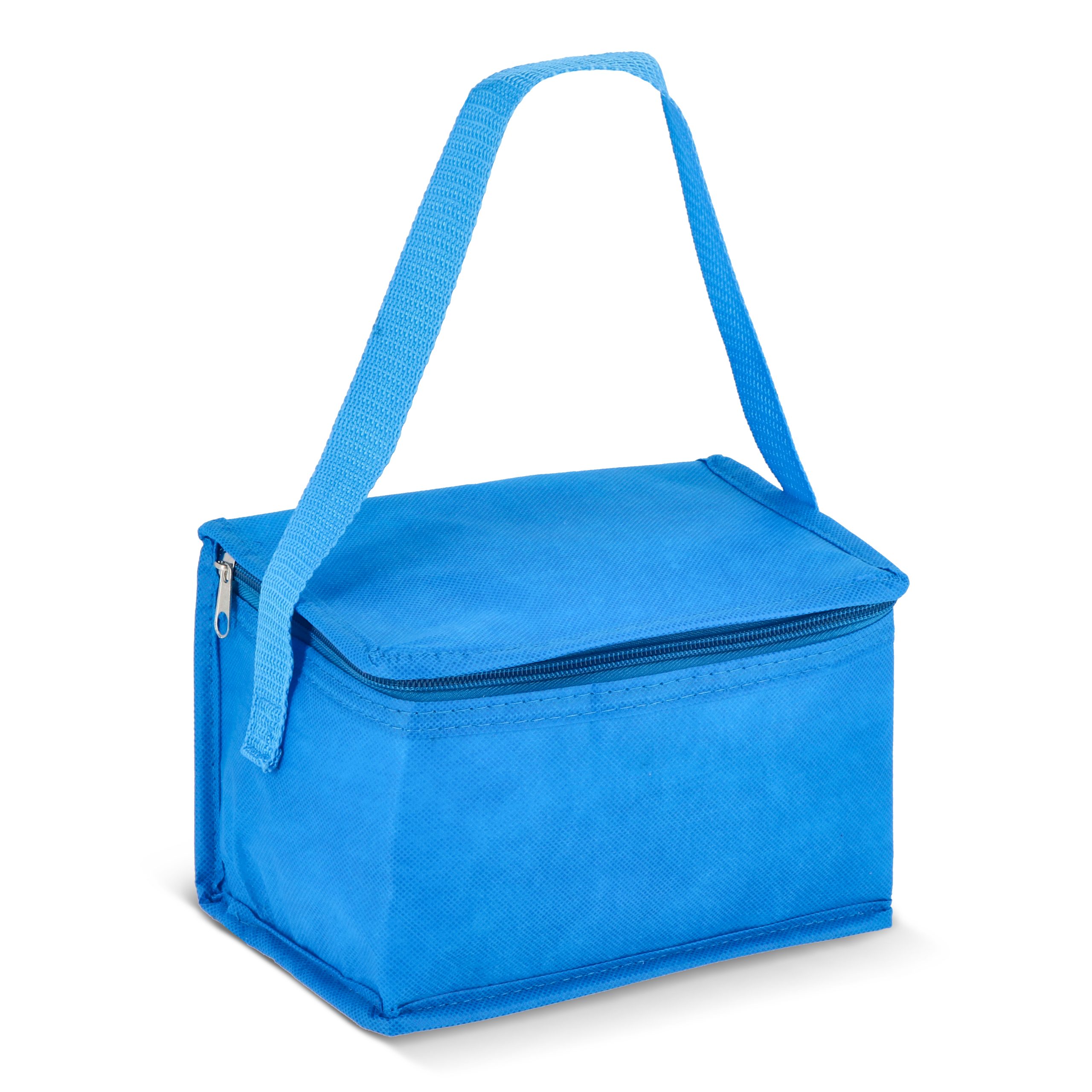 Lichtblauwe R-PET koeltas non-woven, voor 6 blikjes