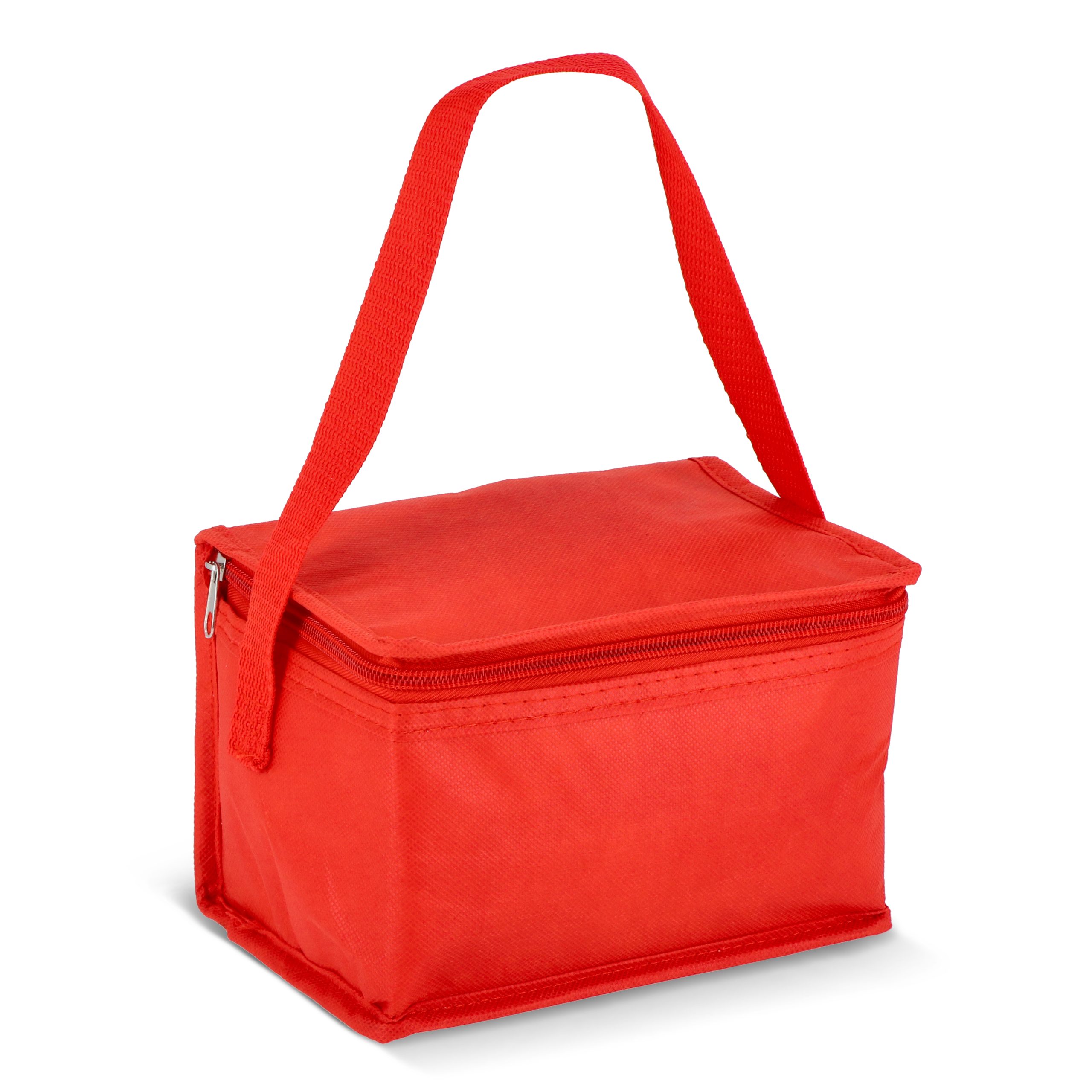 Rode R-PET koeltas non-woven, voor 6 blikjes