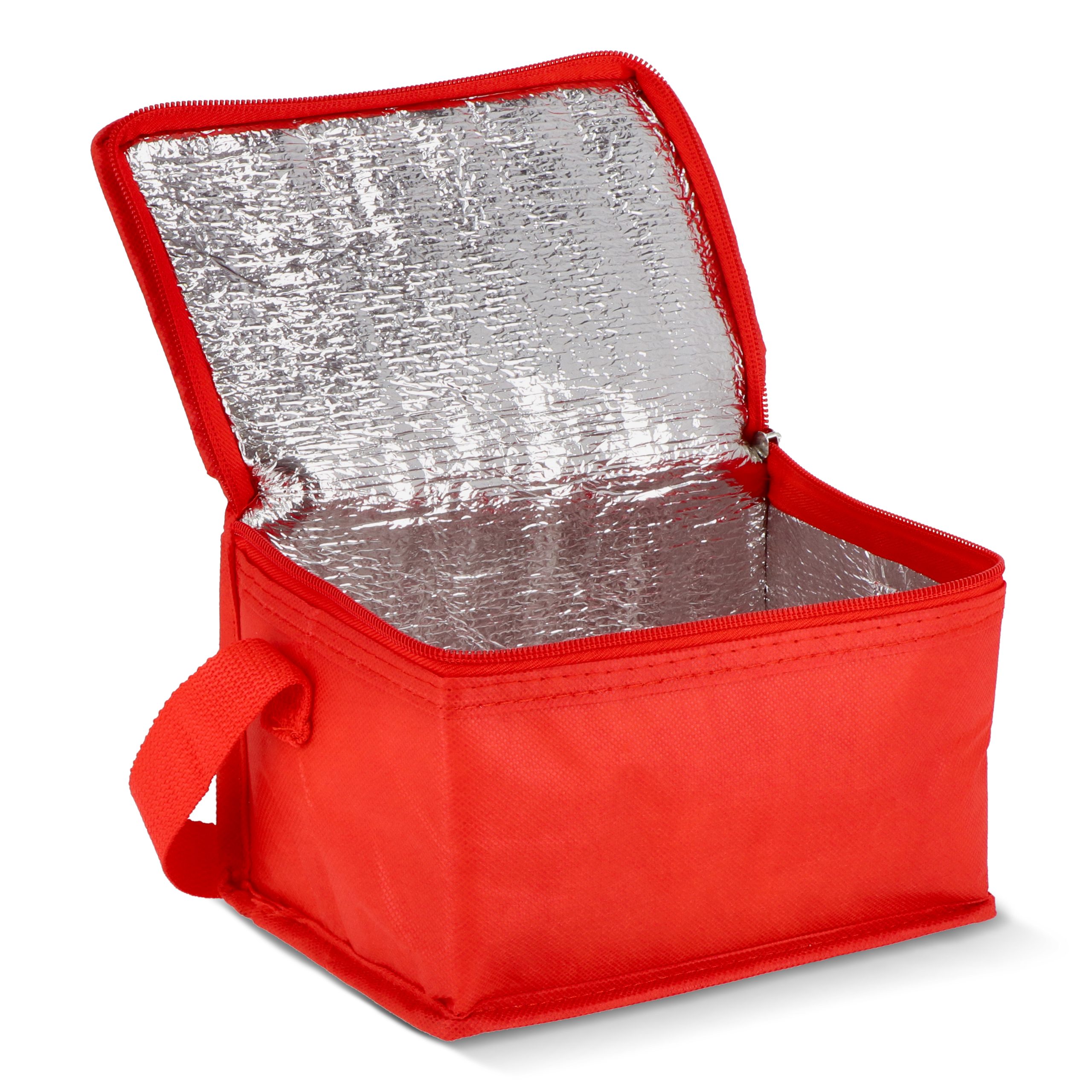 Rode R-PET koeltas non-woven, voor 6 blikjes