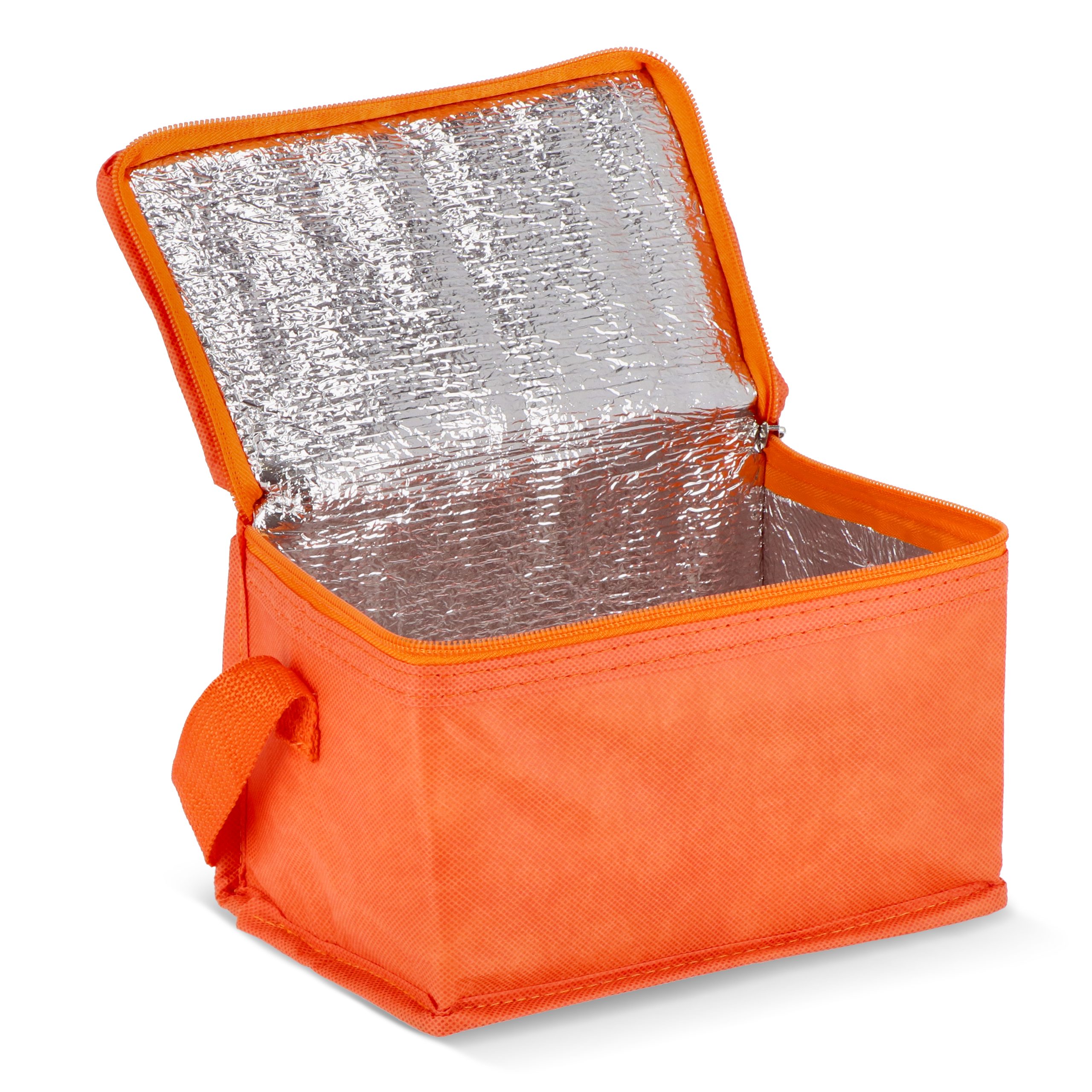 Oranje R-PET koeltas non-woven, voor 6 blikjes