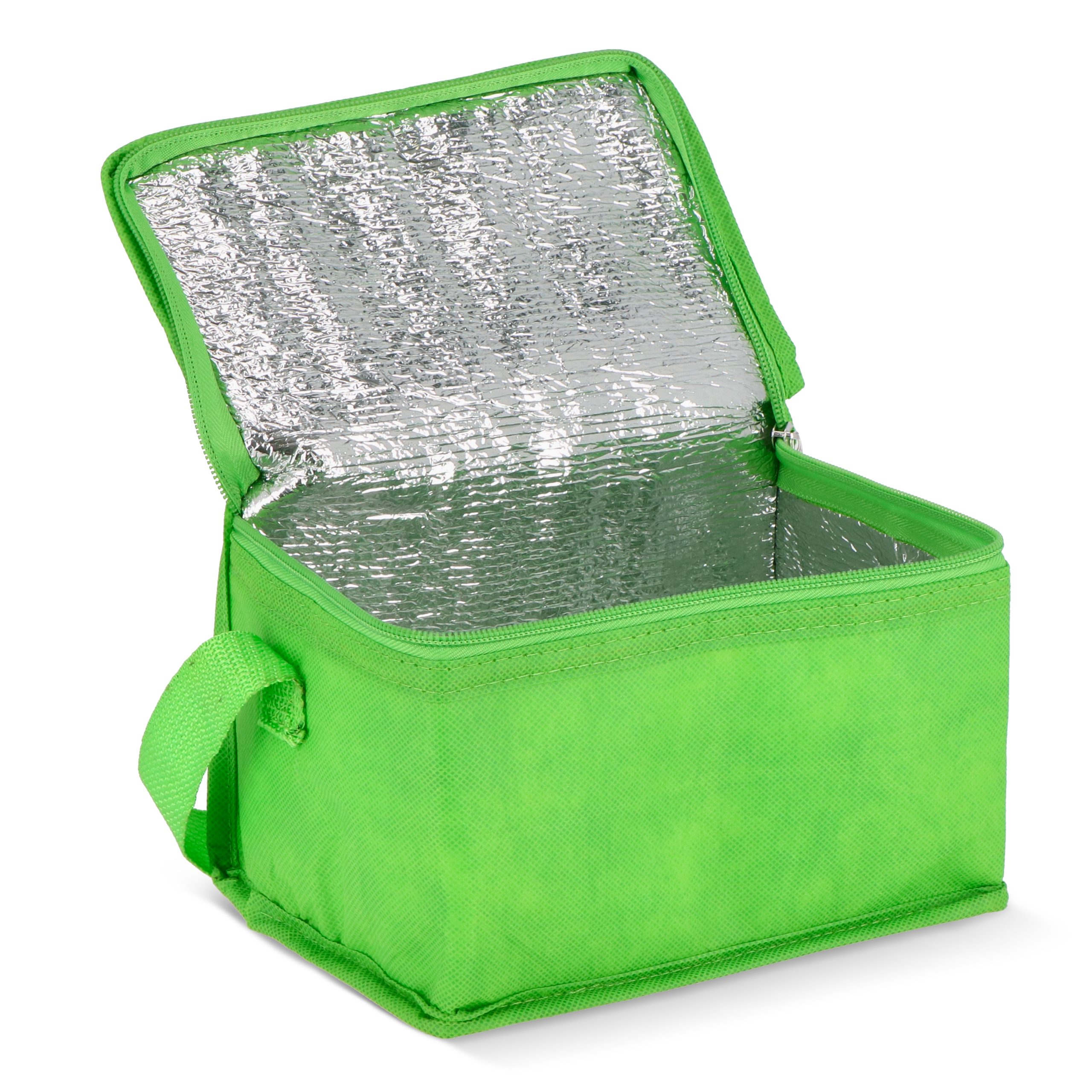 Groene R-PET koeltas non-woven, voor 6 blikjes
