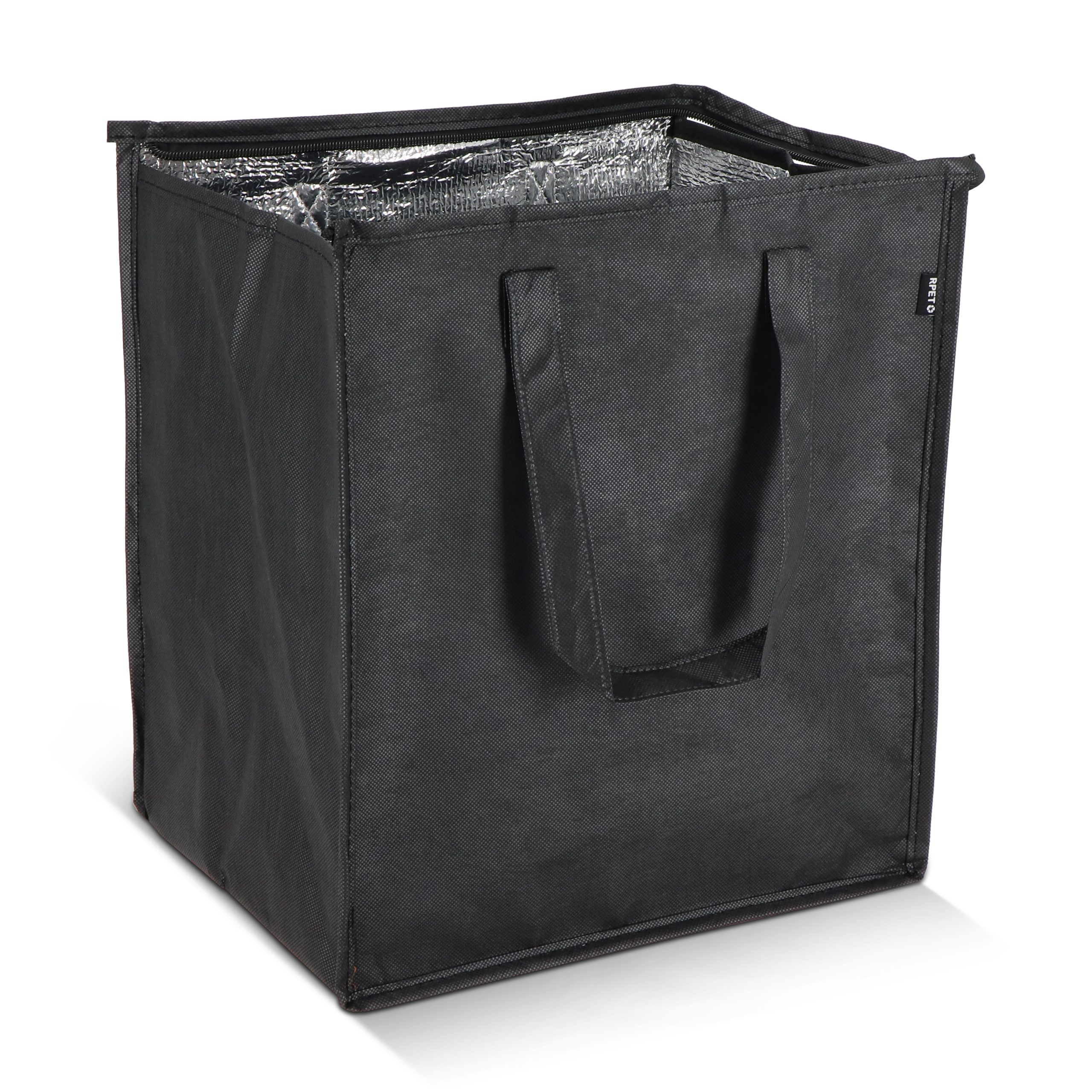 Zwarte R-PET koeltas non-woven bedrukken