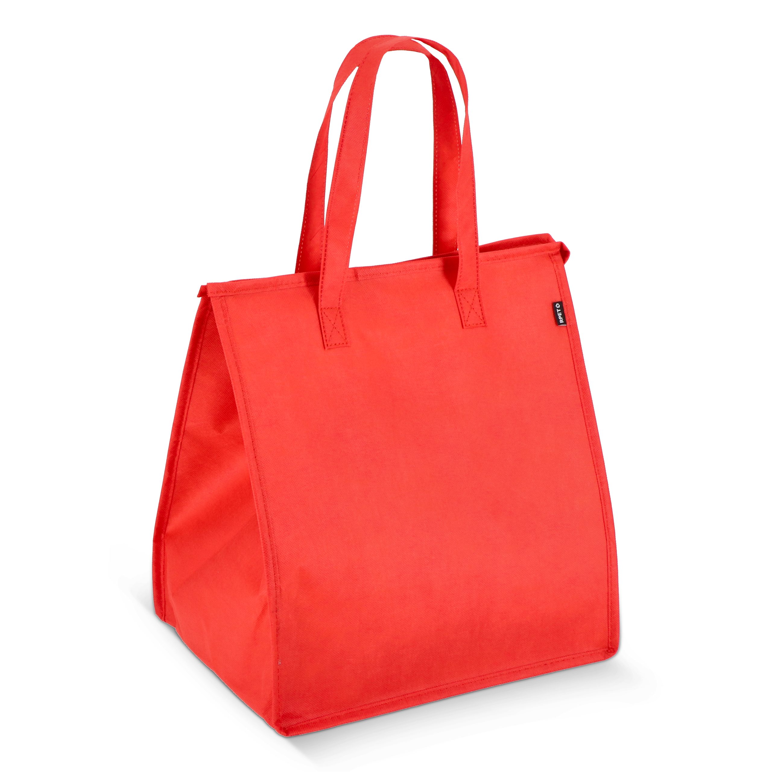 Rode R-PET koeltas non-woven bedrukken