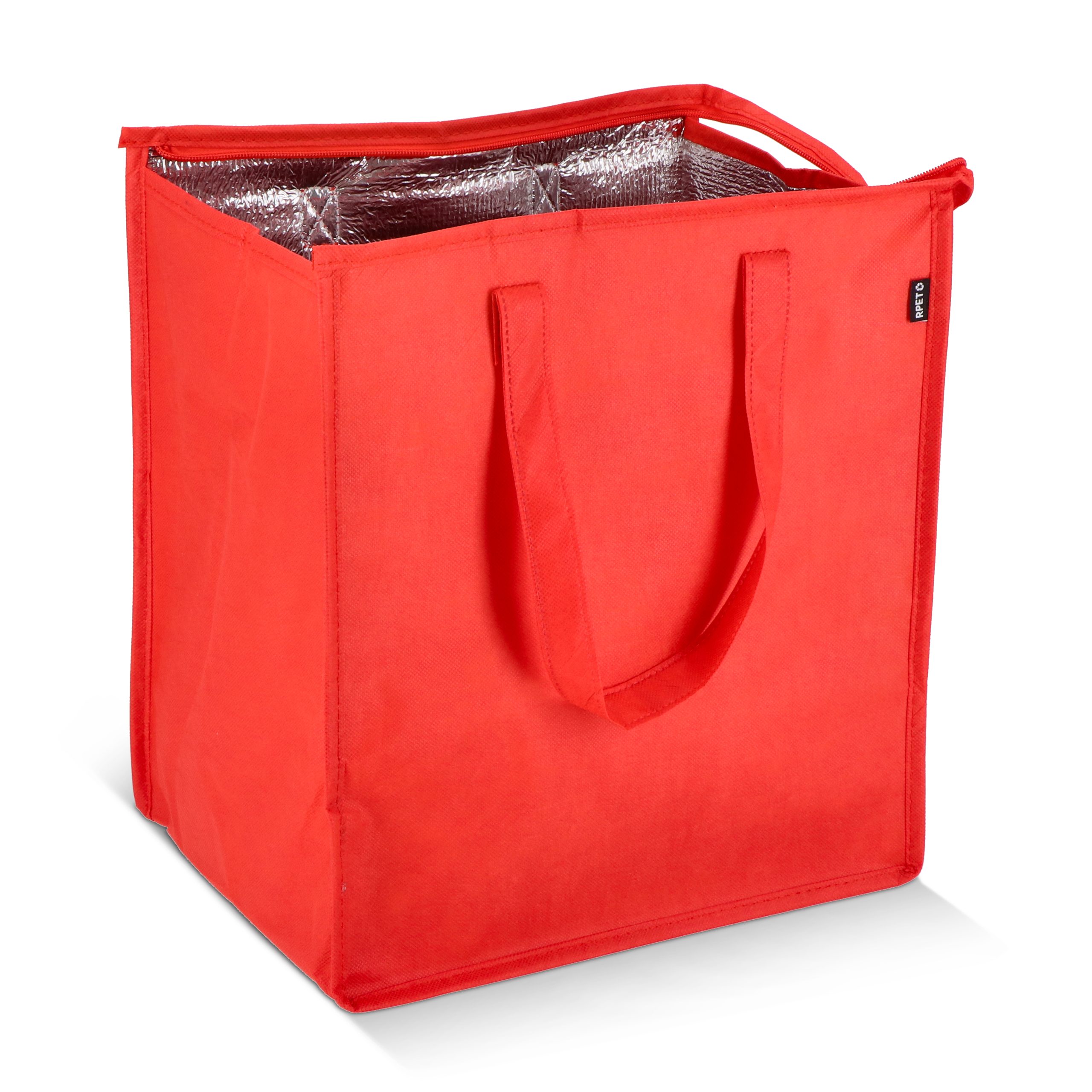 Rode R-PET koeltas non-woven bedrukken