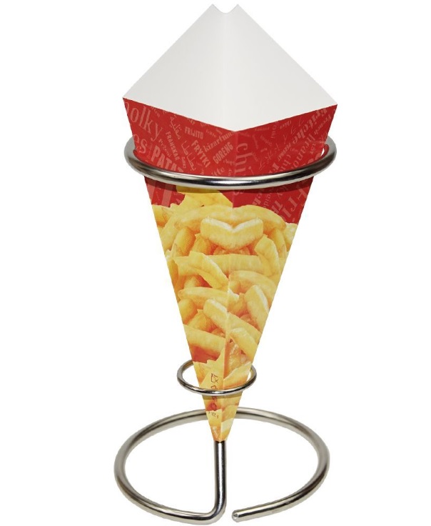 Papieren frietzakje met sausbakje bedrukken Papieren frietzakje met sausbakje bedrukken