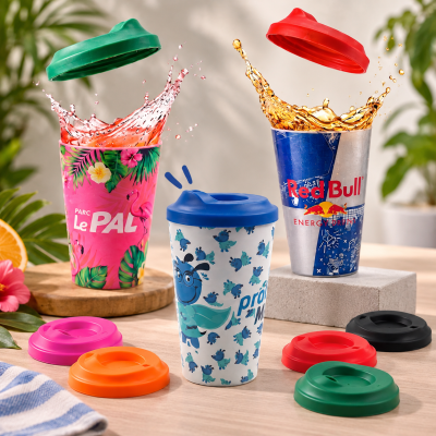 Plastic beker met deksel Bedrukken 33 cl bedrukken